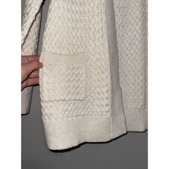 LL Bean Open Front Basketweave Knit Cardigan Womens Ivory Cream Cotton Cozy Med - Picture 5 of 16
